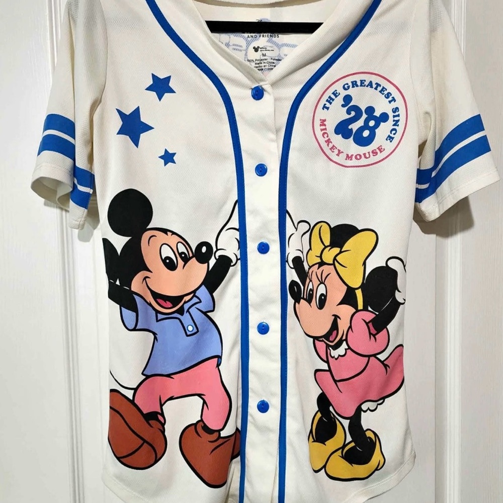 Vintage Disney Mickey and Minnie Baseball Shirt - White and Blue